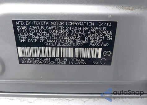 2013 Lexus Gs 350 z USA, uszkodzony, nr VIN JTHCE1BL5D5015922